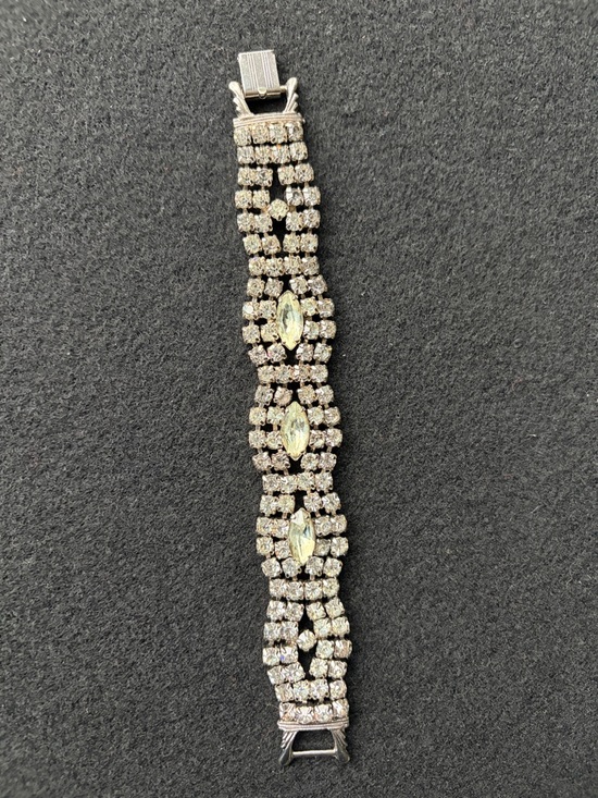 Albert Weiss Jewelry - Vintage Rhinestone Tennis Bracelet - Silver Tone